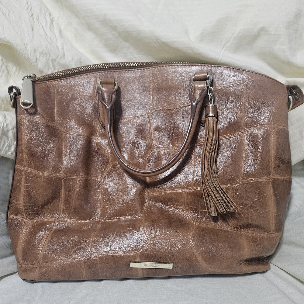 Brahmin Croc-Embossed Brown Leather Duxbury Purse